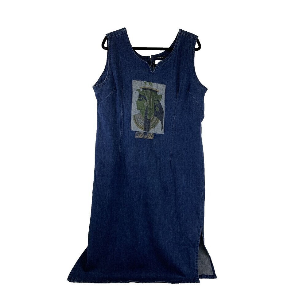 Erica Brooke Denim Maxi‎ Dress Sleeveless Egyptian Stretch Art Deco Cottagecore